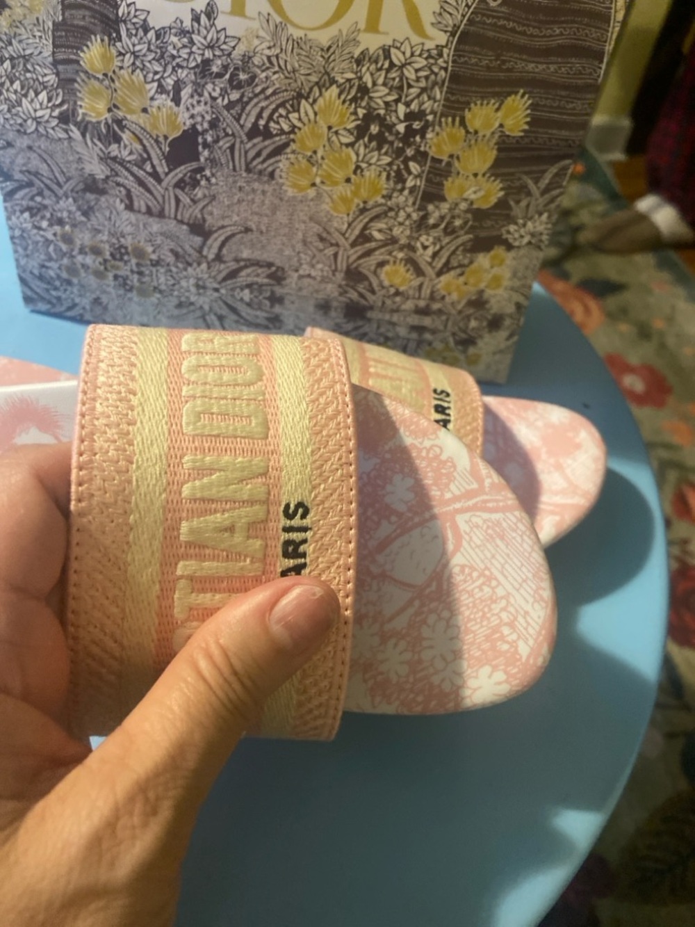 Dior Pink Jacquard Logo Slide Sandals